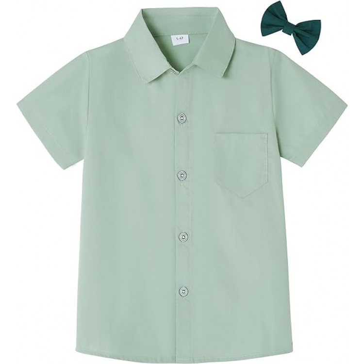 Boys Dress Shirts Boy Button Down Shirt Short Sleeve Removable Bow Tie Button Up White Formal Graduation 6-10 Size Boys Dress Shirts Boy Button Down Shirt Short Sleeve Removable Bow Tie Button Up White Formal Graduation 6-10 Size