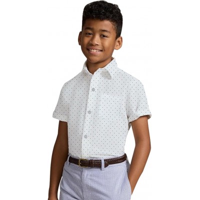 Multicolor Boys Dress Shirts Boy Button Down Shirt Short Sleeve Removable Bow Tie Button Up White Formal Graduation 6-10 Size