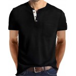 Black Mens Fashion Henley Shirts Long Sleeve Button Cotton T-Shirt with Pocket Black Mens Fashion Henley Shirts Long Sleeve Button Cotton T-Shirt with Pocket