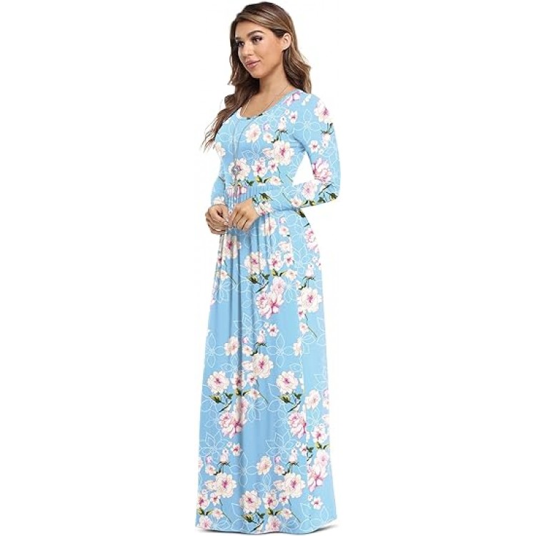 flower-light Blue Women's Long Sleeve Loose Plain Maxi Dresses Casual Long Dresses with Pockets flower-light Blue Women's Long Sleeve Loose Plain Maxi Dresses Casual Long Dresses with Pockets