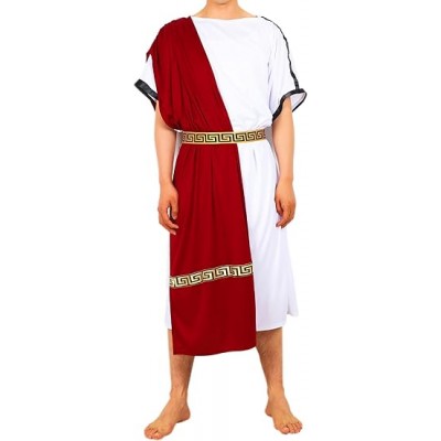 Men's Deluxe Classic Toga Costume Set Including Tunic,Belt Roman Costume White God Burgundy Summer Partywear