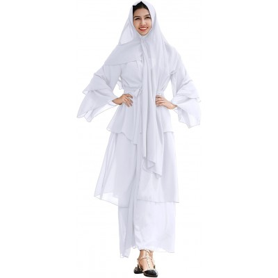Women Muslim Chiffon Abaya Modest Open Front Cardigan Dress with Hijab Middle East Arabian Robe Islamic Dubai Outfit