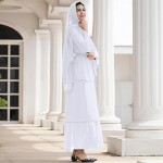 Women Muslim Chiffon Abaya Modest Open Front Cardigan Dress with Hijab Middle East Arabian Robe Islamic Dubai Outfit