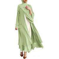 Women Muslim Cardigan Abaya Maxi Dress Open Front Chiffon Dubai Style Cardi Robe Muslim Dresses