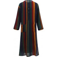 Mens Muslim Thobe Long Sleeve Stripe Long Gown Middle East Islam Arabic Thobe Shirt Dresses