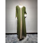 Women's Muslim Islamic Abaya Dress Elegant V Neck Bronzing Kaftan Dress Full Length Prayer Clothes Evening Gowns