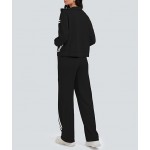 Women's 2 Piece Outfits Zip Up Sweatshirt Contrast Striped Wide Leg Sweatpants Suits Jogger Travel Matching Set