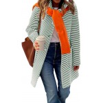 Women's Color Block Striped Hooded Cardigan Sweaters Button Down Long Coatigan Jackets with Pockets