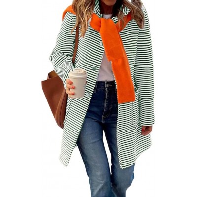 Women's Color Block Striped Hooded Cardigan Sweaters Button Down Long Coatigan Jackets with Pockets