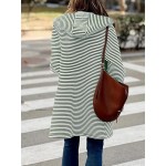 Women's Color Block Striped Hooded Cardigan Sweaters Button Down Long Coatigan Jackets with Pockets
