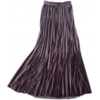 Women's Fall Winter High Wasit Ankle Length Velvet Maxi Long Pleated Skirt
